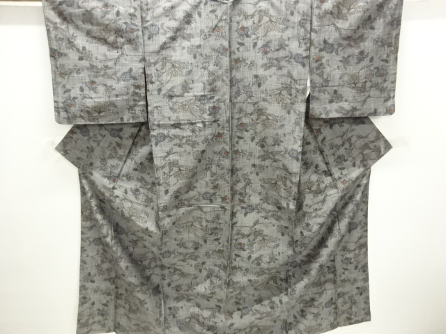 JAPANESE KIMONO / TSUMUGI / WOVEN FLOWER & BIRD